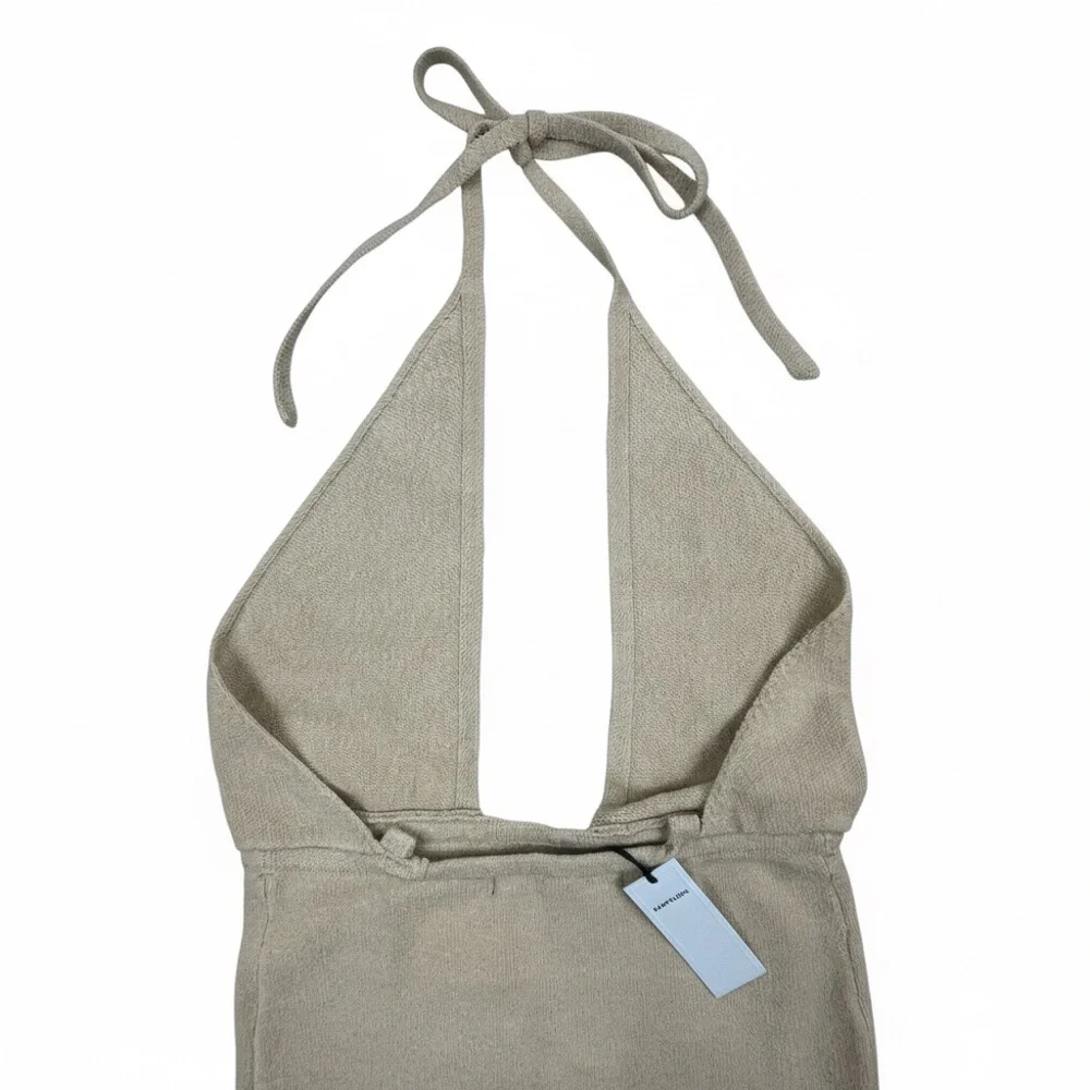 Pampelone Faiza Halter Midi Dress Beige Linen Blend NWT Size Small